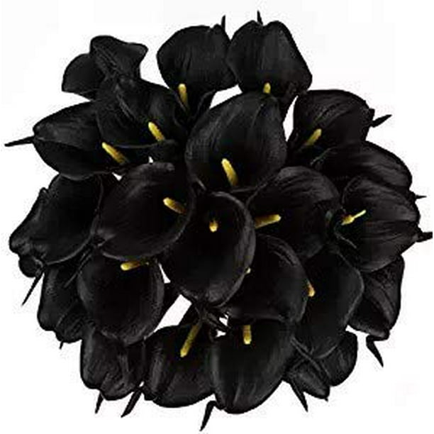Kaimimei's Artificial Calla Lily Bridal Wedding Bouquet Fake Lataex real touch flower 20 pcs for Wedding Party Home Decoration（Black）（vase not Include）c 